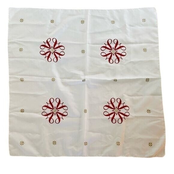 Vintage Avon Scarf With Red As in a Bow and Gold Star Motif Christmas Holiday - Picture 1 of 5